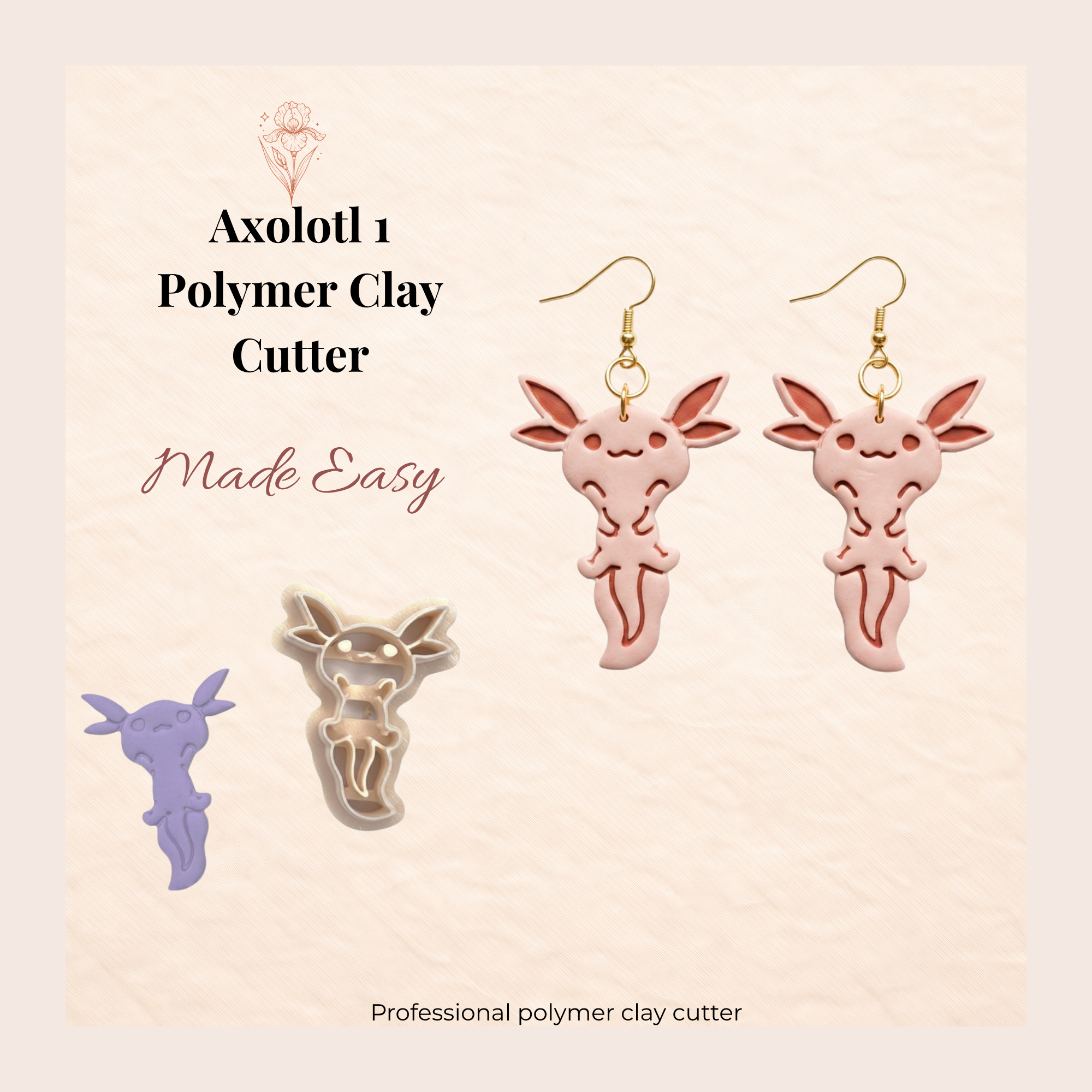 Axolotl 1 Polymer Clay Cutter | 25–45mm | Axolotl Shape Clay Cutter | Earring Jewellery Making Tool