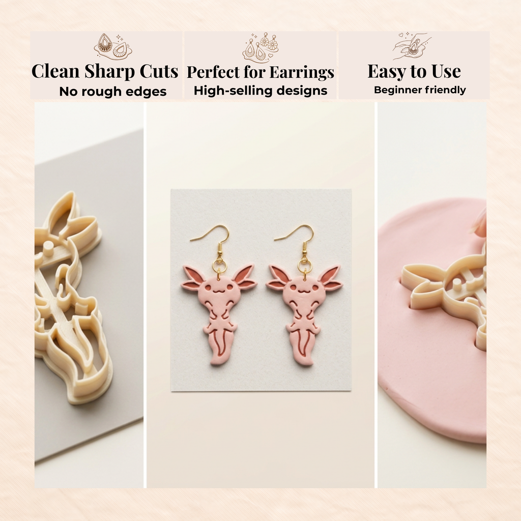 Axolotl 1 Polymer Clay Cutter | 25–45mm | Axolotl Shape Clay Cutter | Earring Jewellery Making Tool