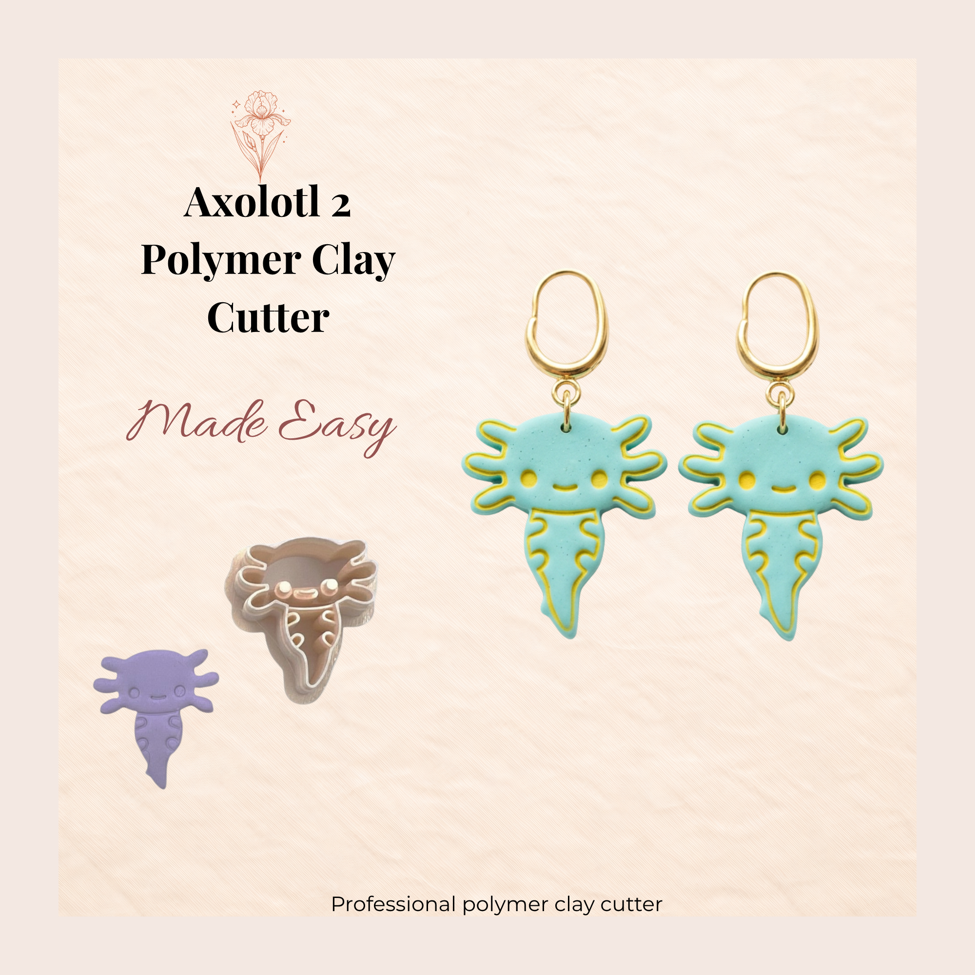 Axolotl 2 Polymer Clay Cutter | 20–40mm | Axolotl Shape Clay Cutter | Earring Jewellery Making Tool