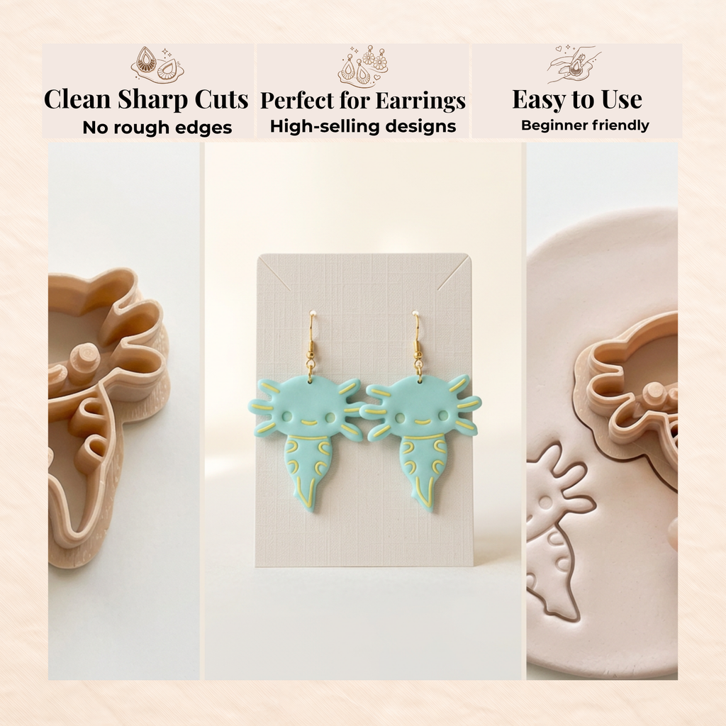 Axolotl 2 Polymer Clay Cutter | 20–40mm | Axolotl Shape Clay Cutter | Earring Jewellery Making Tool