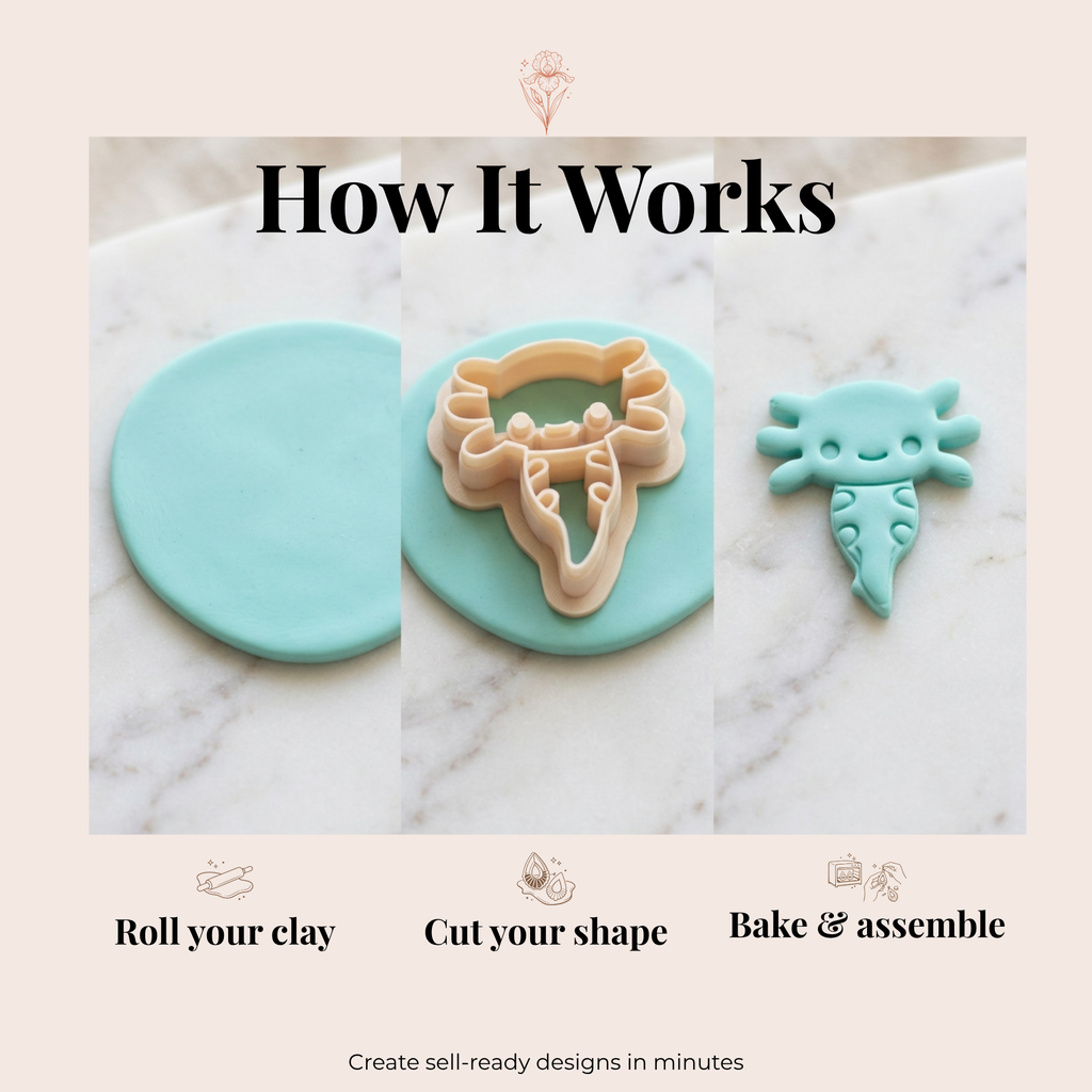 Axolotl 2 Polymer Clay Cutter | 20–40mm | Axolotl Shape Clay Cutter | Earring Jewellery Making Tool
