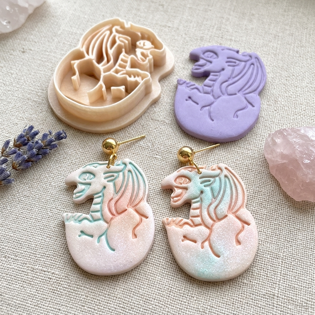 Baby Dragon in Egg Polymer Clay Cutter | Fantasy Earring Tool