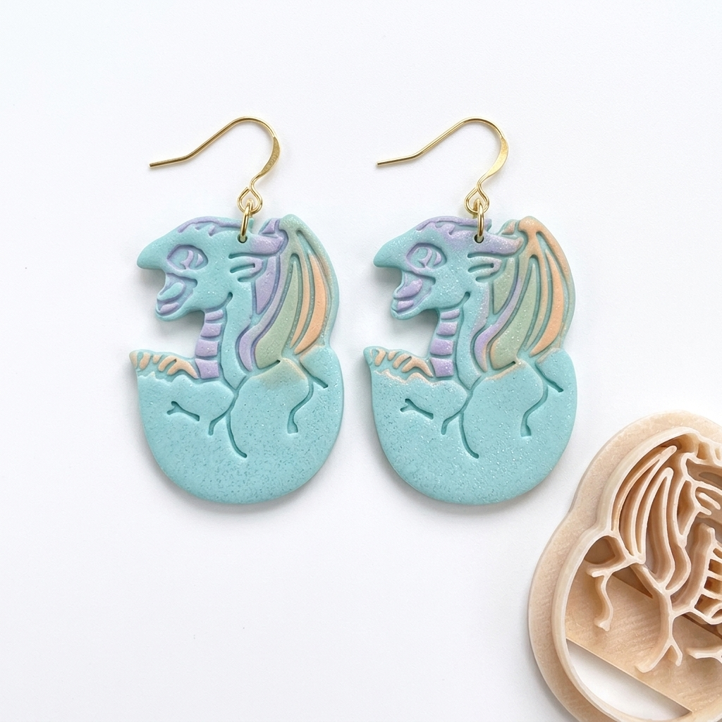 Baby Dragon in Egg Polymer Clay Cutter | Fantasy Earring Tool