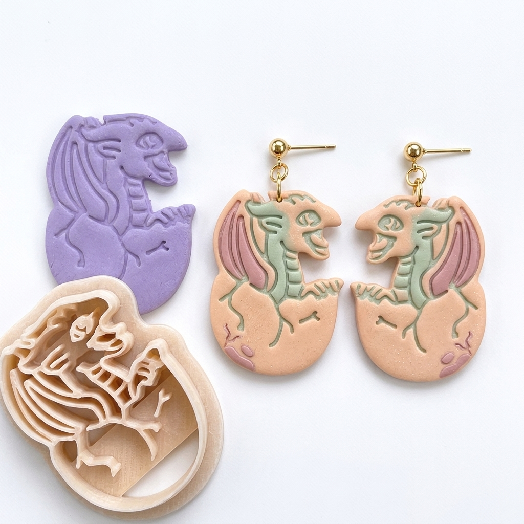Baby Dragon in Egg Polymer Clay Cutter | Fantasy Earring Tool