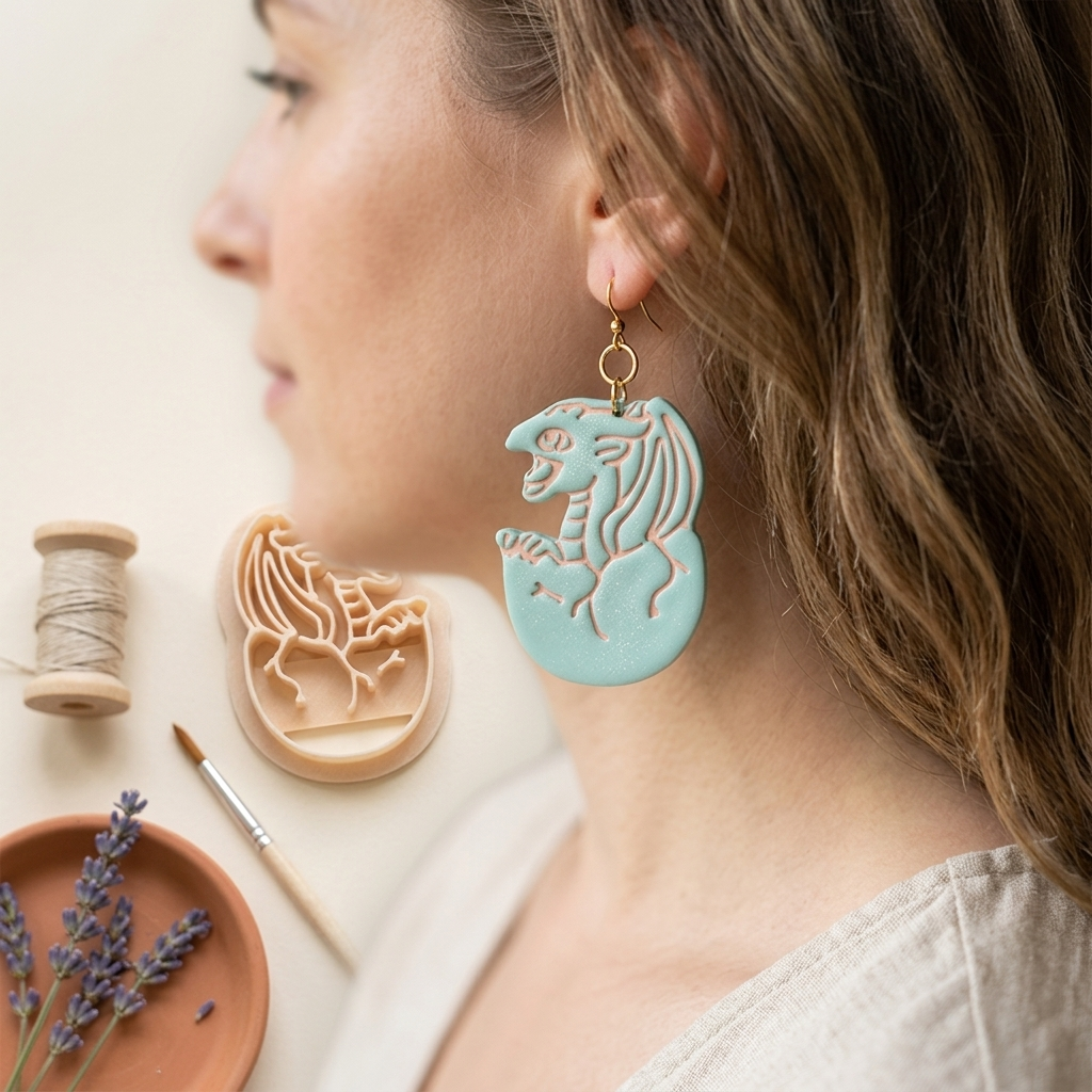 Baby Dragon in Egg Polymer Clay Cutter | Fantasy Earring Tool