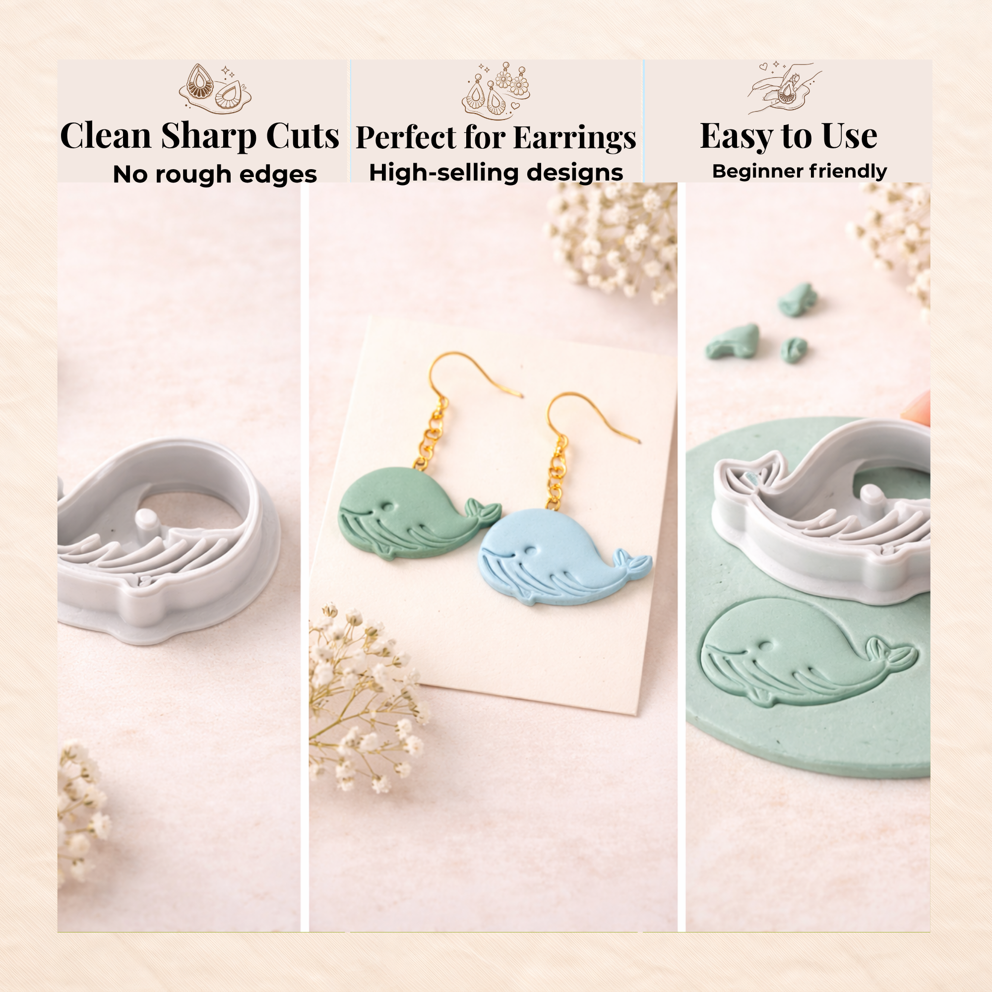 Baby Whale Polymer Clay Cutter 25-45mm | Ocean Jewellery Making | IrisCrafts7