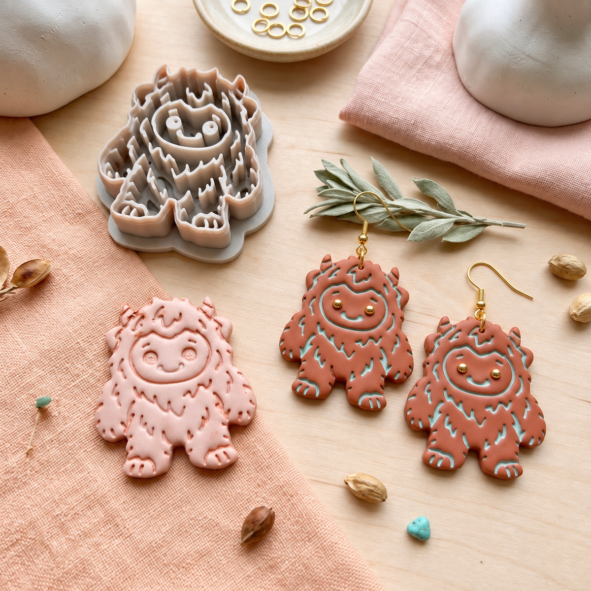 Baby Yeti Polymer Clay Cutter | Cute Cryptid Earring Tool