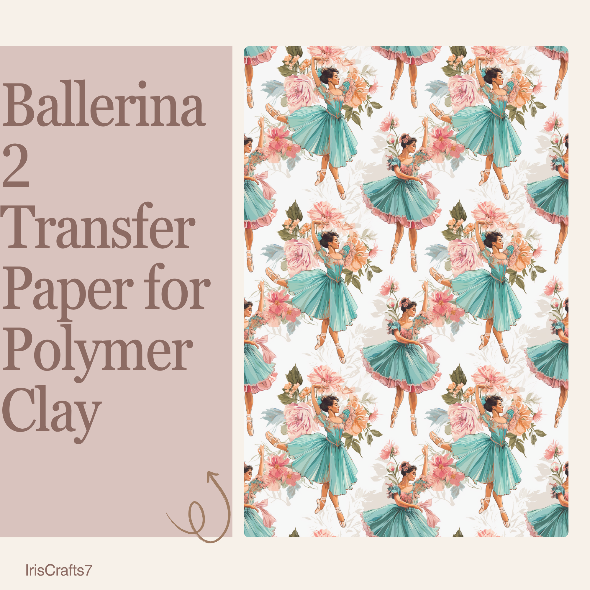 Ballerina 2 Water Soluble Transfer Paper Polymer Clay 100x150mm | IrisCrafts7