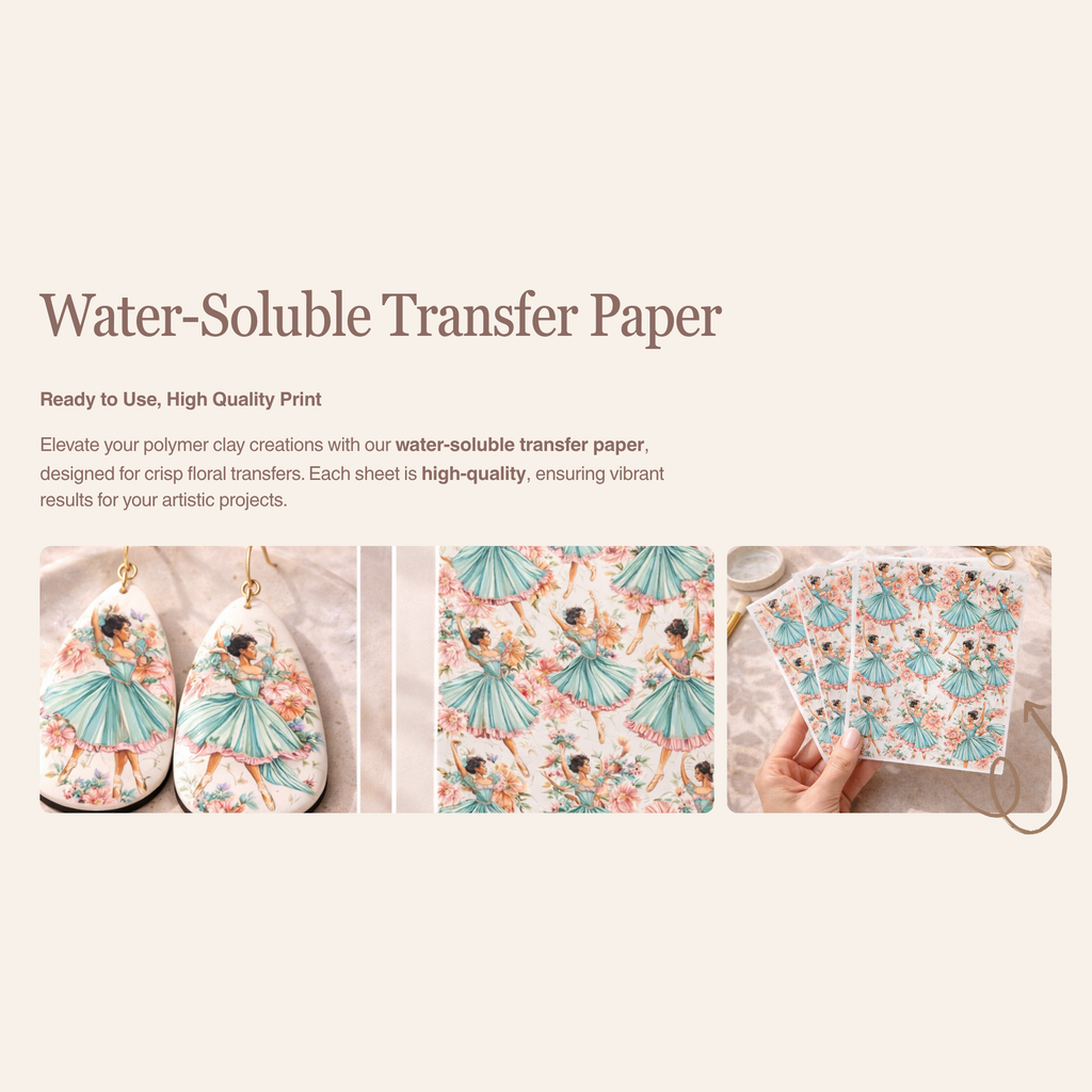 Ballerina 2 Water Soluble Transfer Paper Polymer Clay 100x150mm | IrisCrafts7