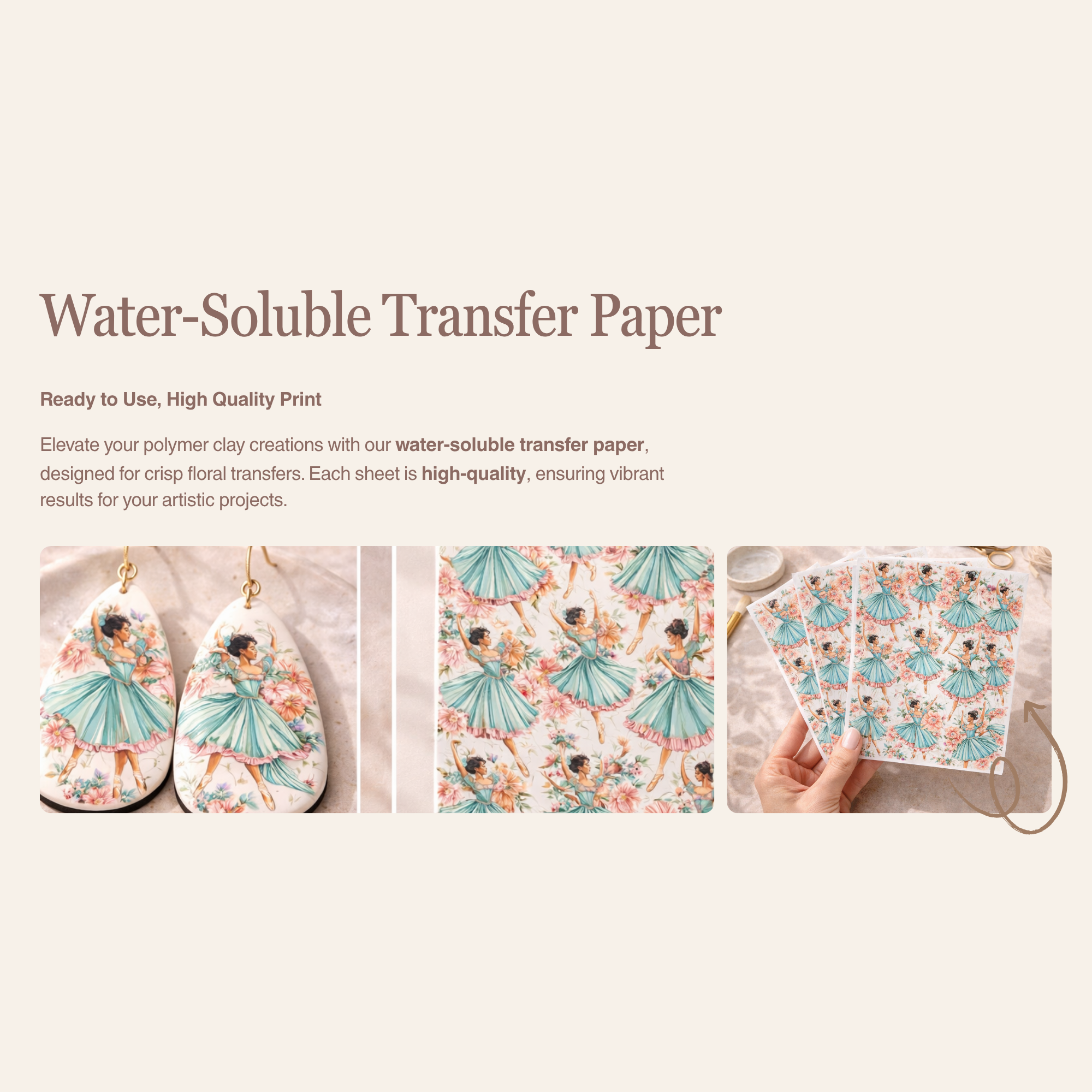 Ballerina 2 Water Soluble Transfer Paper Polymer Clay 100x150mm | IrisCrafts7