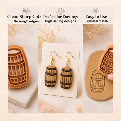 Barrel Polymer Clay Cutter | 20–35mm | Barrel Shape Clay Cutter | Earring Jewellery Making Tool