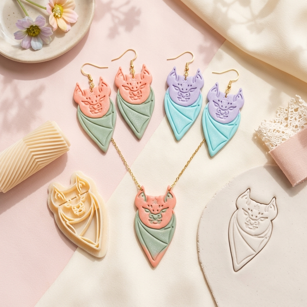 Bat 8 Polymer Clay Cutter | 30–50mm Halloween Earring Cutter | IrisCrafts7
