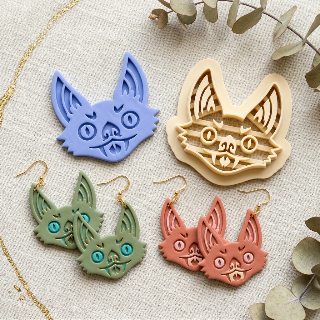 Bat Face 2 Polymer Clay Cutter | Halloween Earring Tool