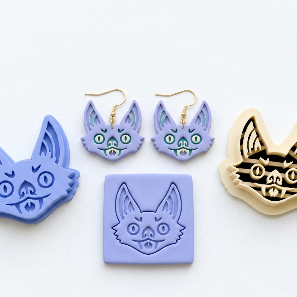 Bat Face 2 Polymer Clay Cutter | Halloween Earring Tool