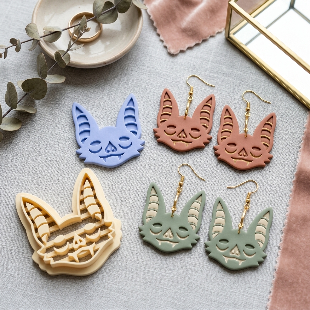 Bat Face 3 Polymer Clay Cutter | Halloween Earring Tool