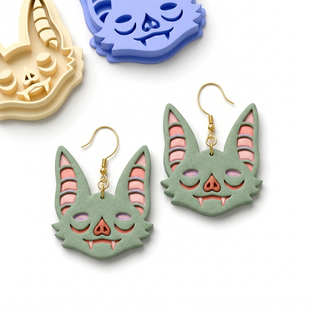 Bat Face 3 Polymer Clay Cutter | Halloween Earring Tool