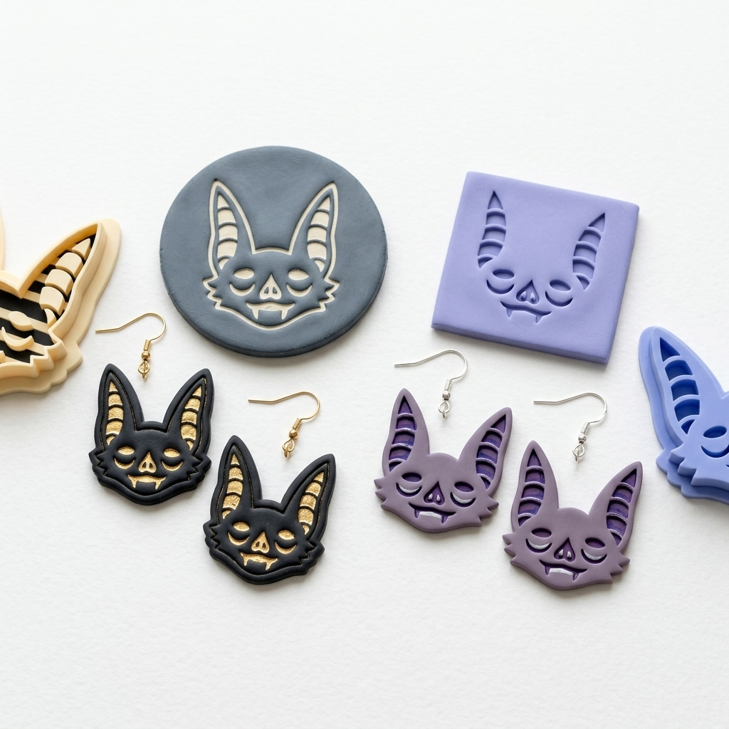 Bat Face 3 Polymer Clay Cutter | Halloween Earring Tool