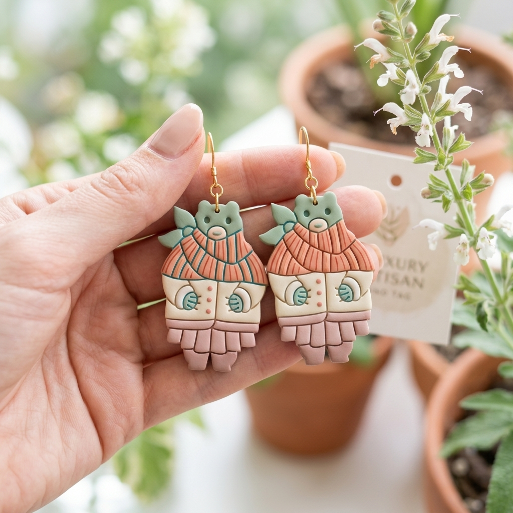 Bear in Fall Clothes Polymer Clay Cutter | 30–50mm | Autumn Bear Shape Clay Cutter | Earring Jewellery Making Tool