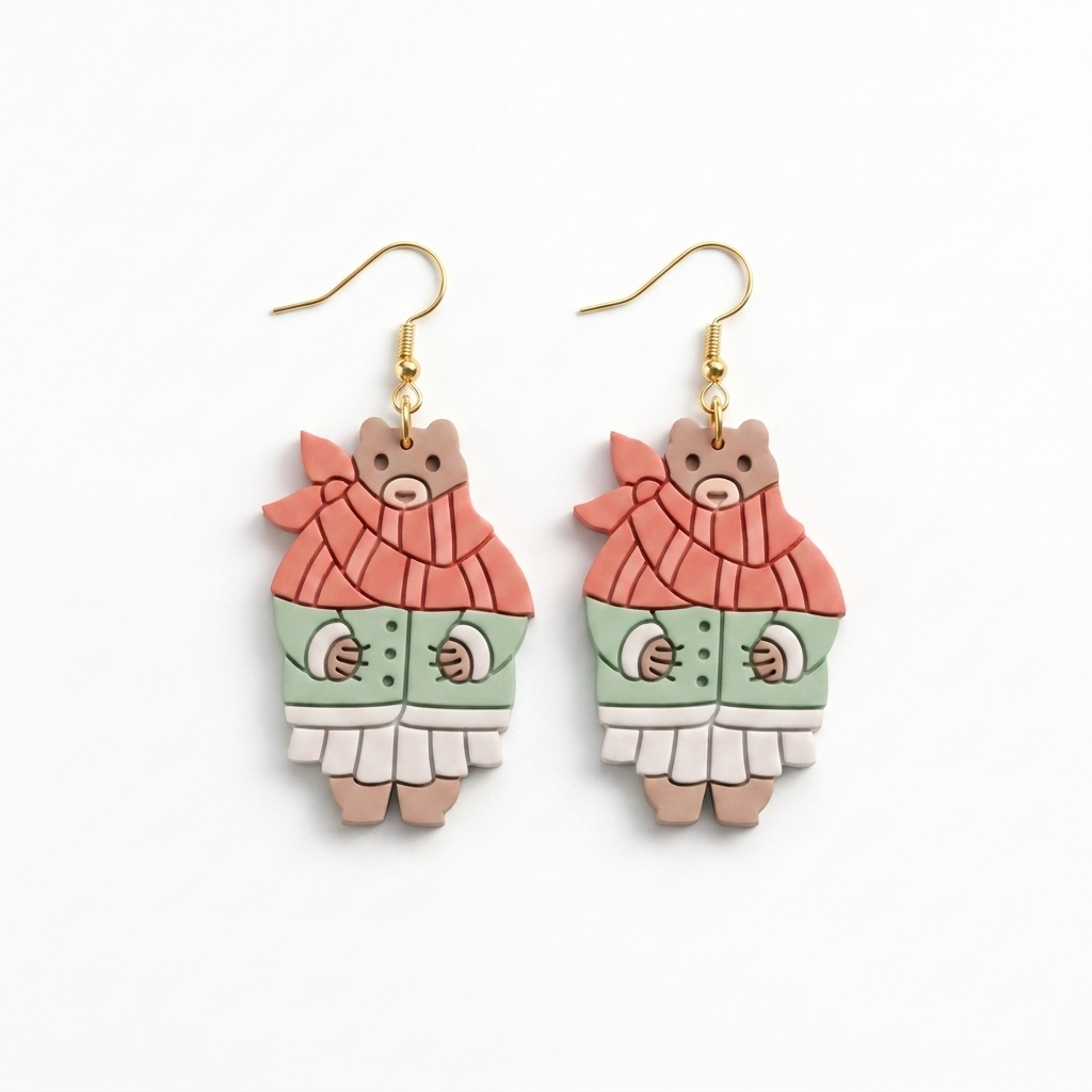 Bear in Fall Clothes Polymer Clay Cutter | 30–50mm | Autumn Bear Shape Clay Cutter | Earring Jewellery Making Tool