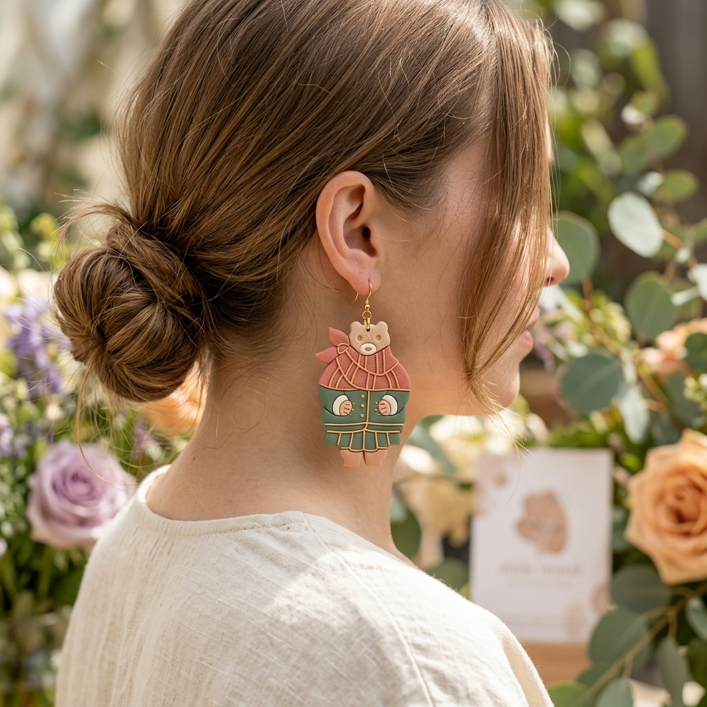 Bear in Fall Clothes Polymer Clay Cutter | 30–50mm | Autumn Bear Shape Clay Cutter | Earring Jewellery Making Tool