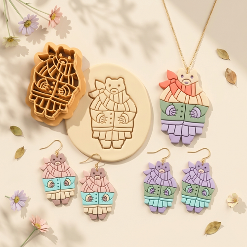 Bear in Fall Clothes Polymer Clay Cutter | 30–50mm | Autumn Bear Shape Clay Cutter | Earring Jewellery Making Tool