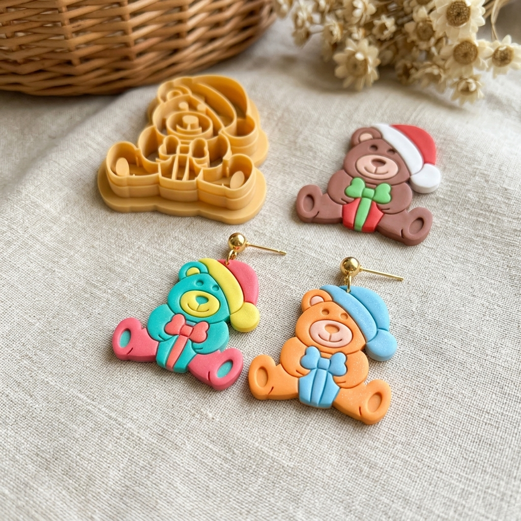 Bear with Gift Polymer Clay Cutter | Christmas Earring Tool