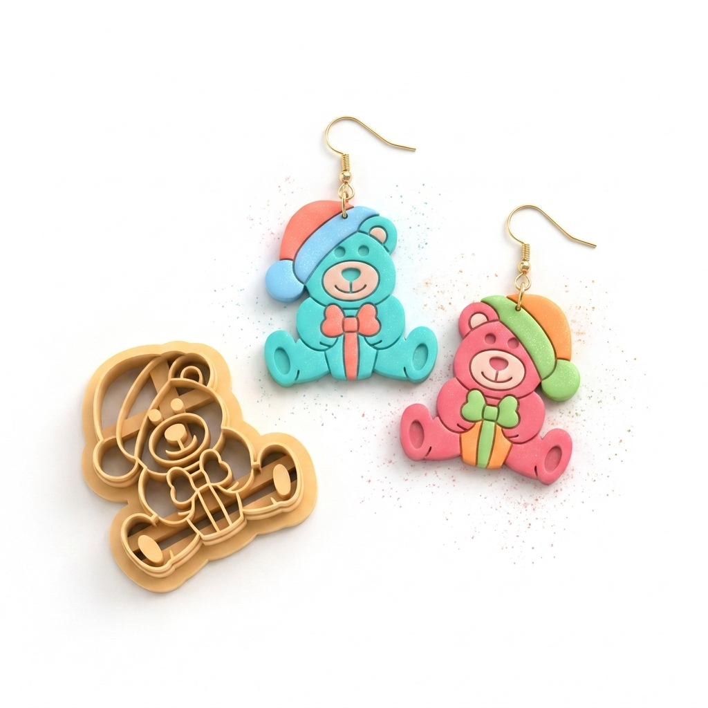 Bear with Gift Polymer Clay Cutter | Christmas Earring Tool