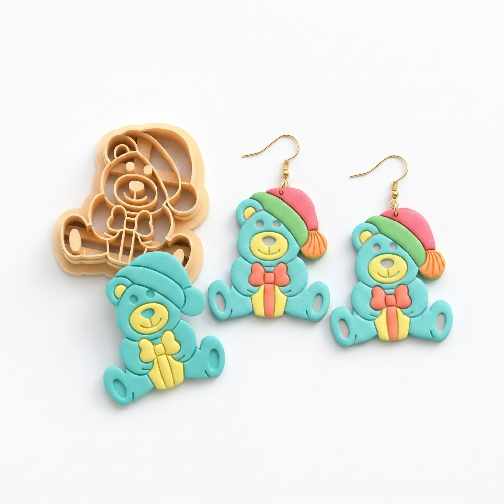 Bear with Gift Polymer Clay Cutter | Christmas Earring Tool