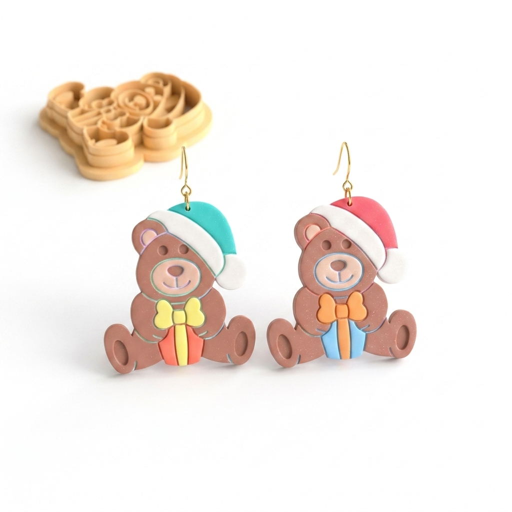 Bear with Gift Polymer Clay Cutter | Christmas Earring Tool