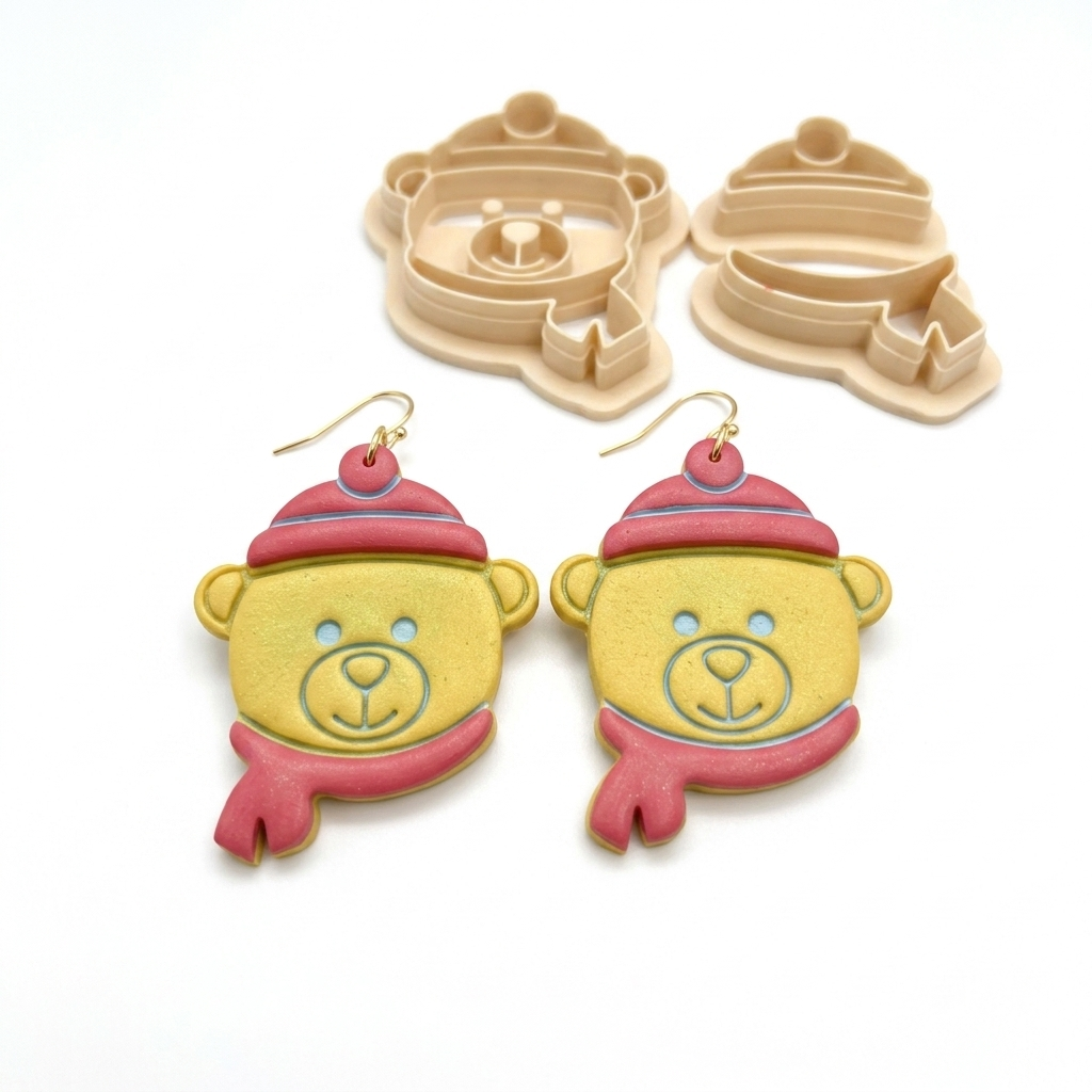 Bear with Hat and Scarf Polymer Clay Cutter Set | Winter Earring Tool