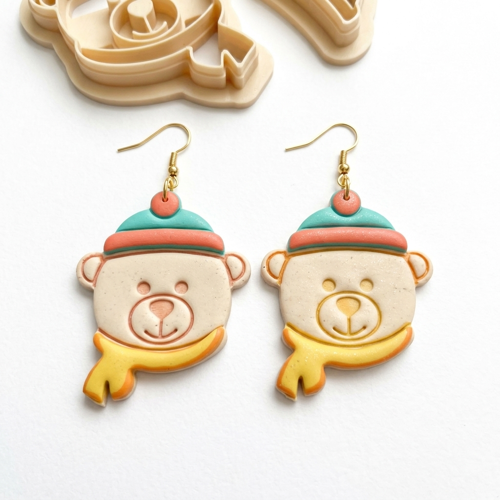 Bear with Hat and Scarf Polymer Clay Cutter Set | Winter Earring Tool