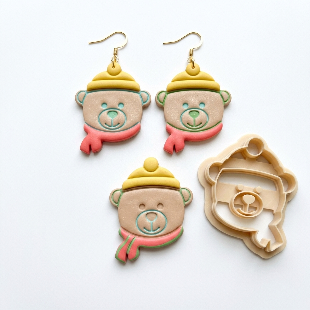 Bear with Hat and Scarf Polymer Clay Cutter Set | Winter Earring Tool