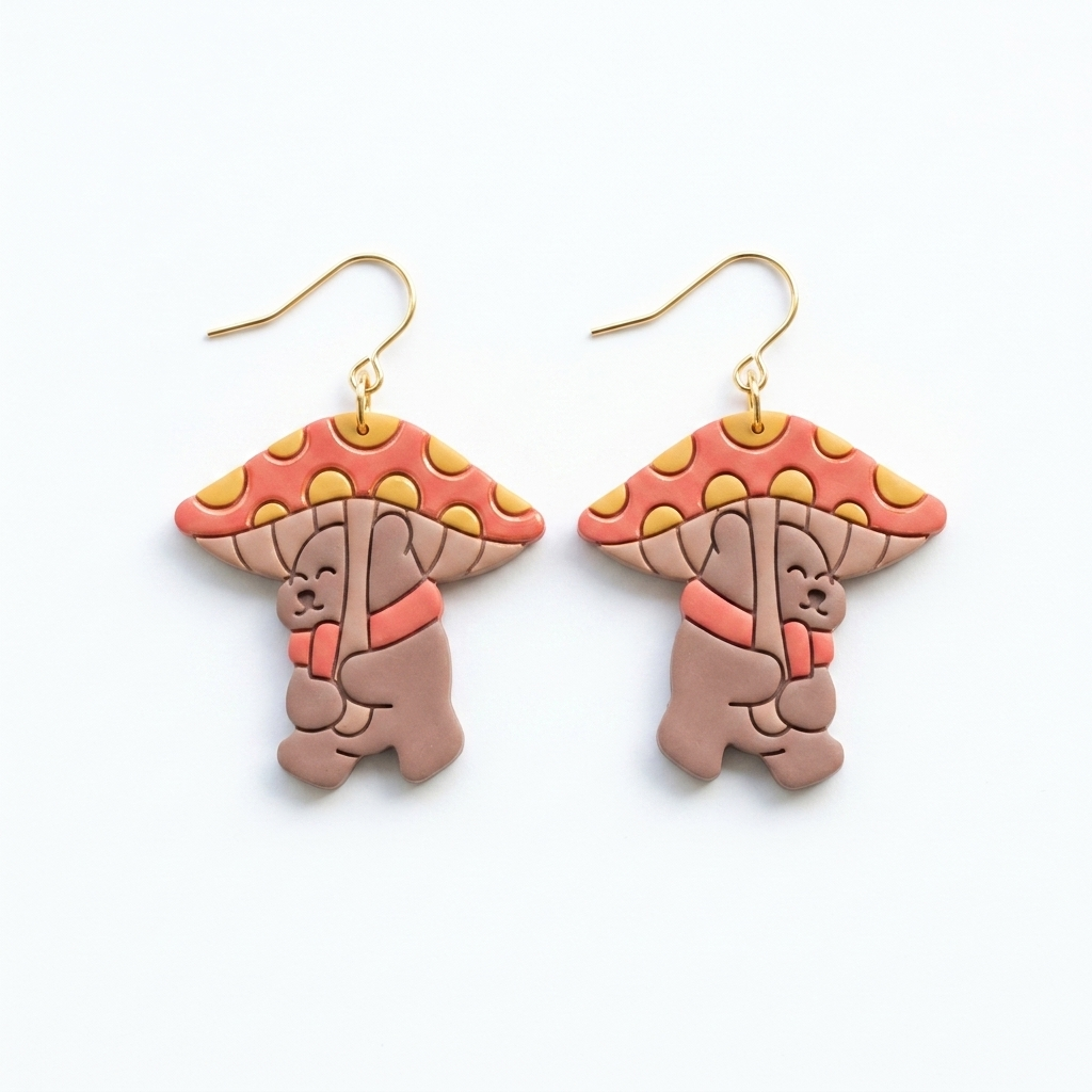 Bear with Mushroom Polymer Clay Cutter | 25–45mm | Bear Mushroom Shape Clay Cutter | Earring Jewellery Making Tool