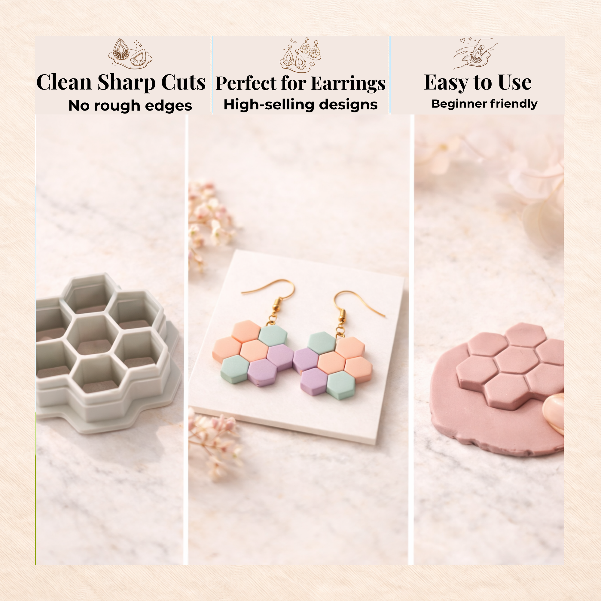 Bee Flower Polymer Clay Cutter 20 25 30 35mm | Jewellery Making | IrisCrafts7