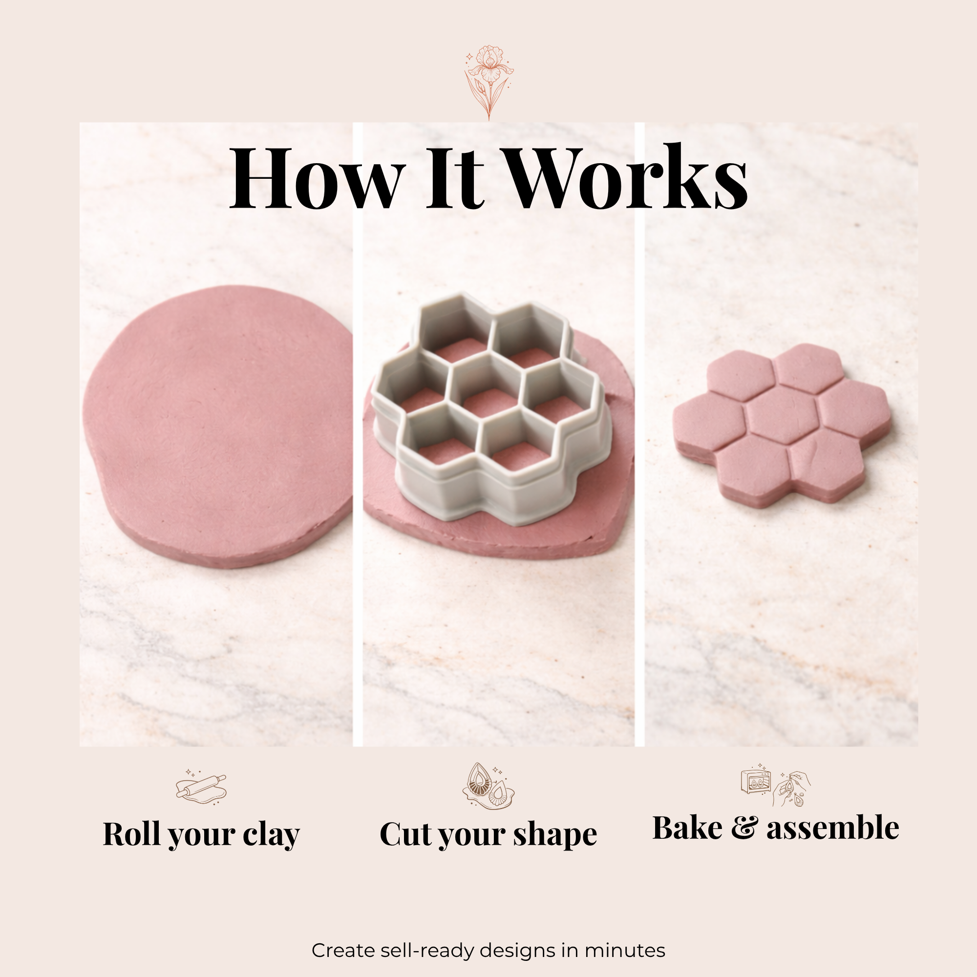 Bee Flower Polymer Clay Cutter 20 25 30 35mm | Jewellery Making | IrisCrafts7