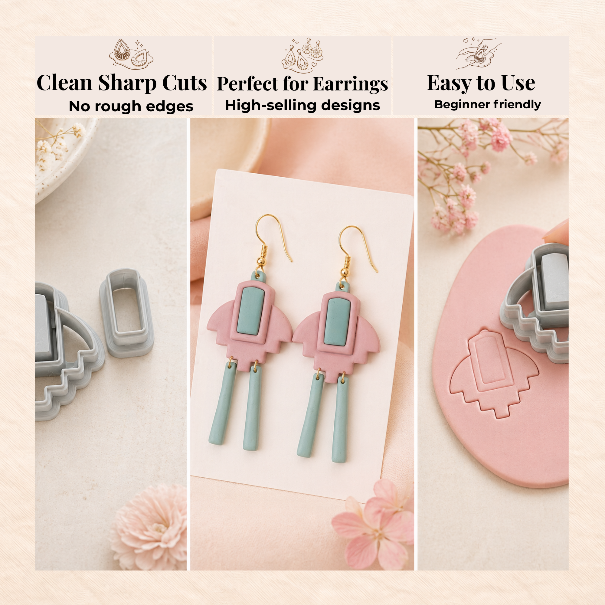Bezel 1 Polymer Clay Cutter Set 70–80mm | Large Statement Earring Cutter | IrisCrafts7