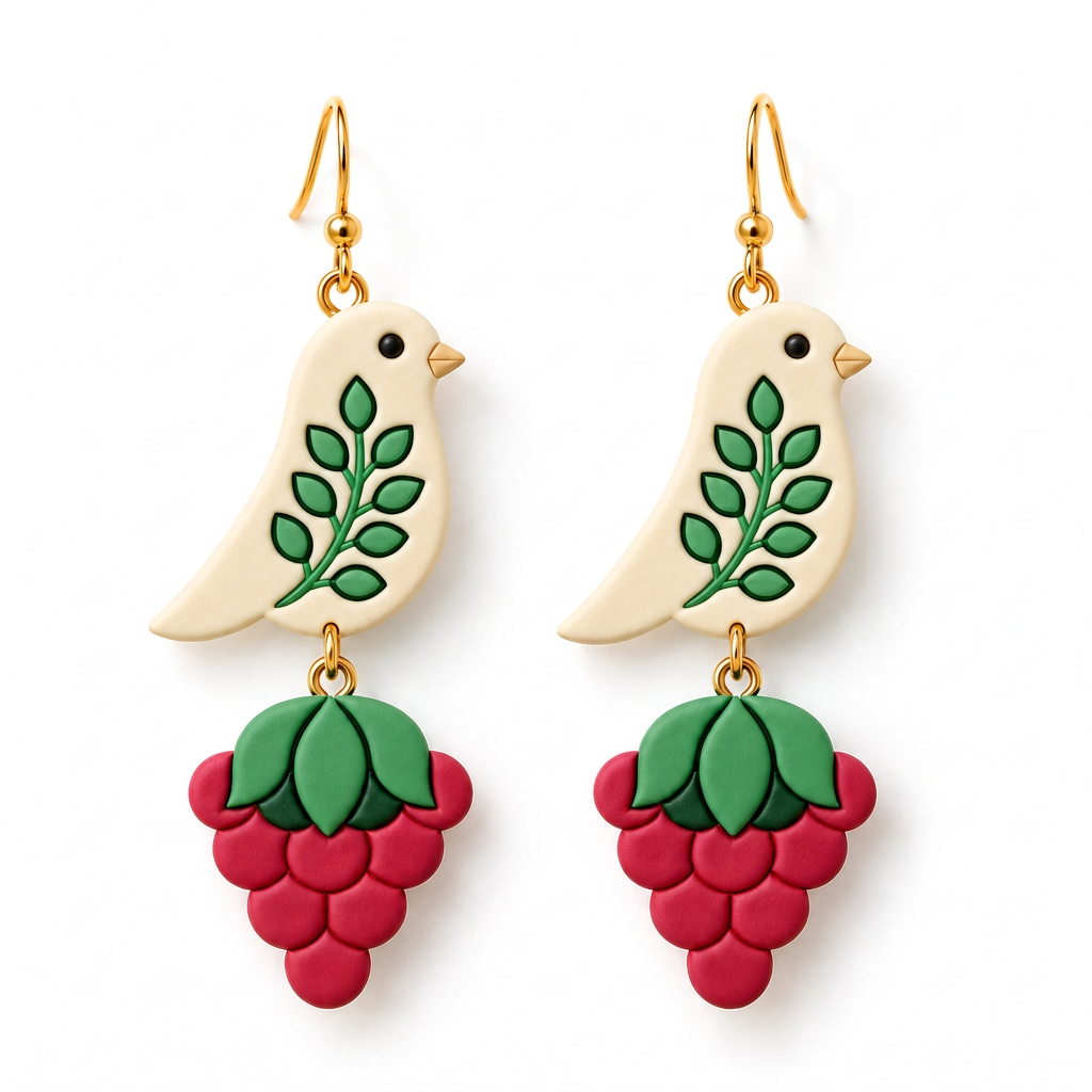 Bird with Berry Branch Set of 2 Polymer Clay Cutter | Winter Earring Tool