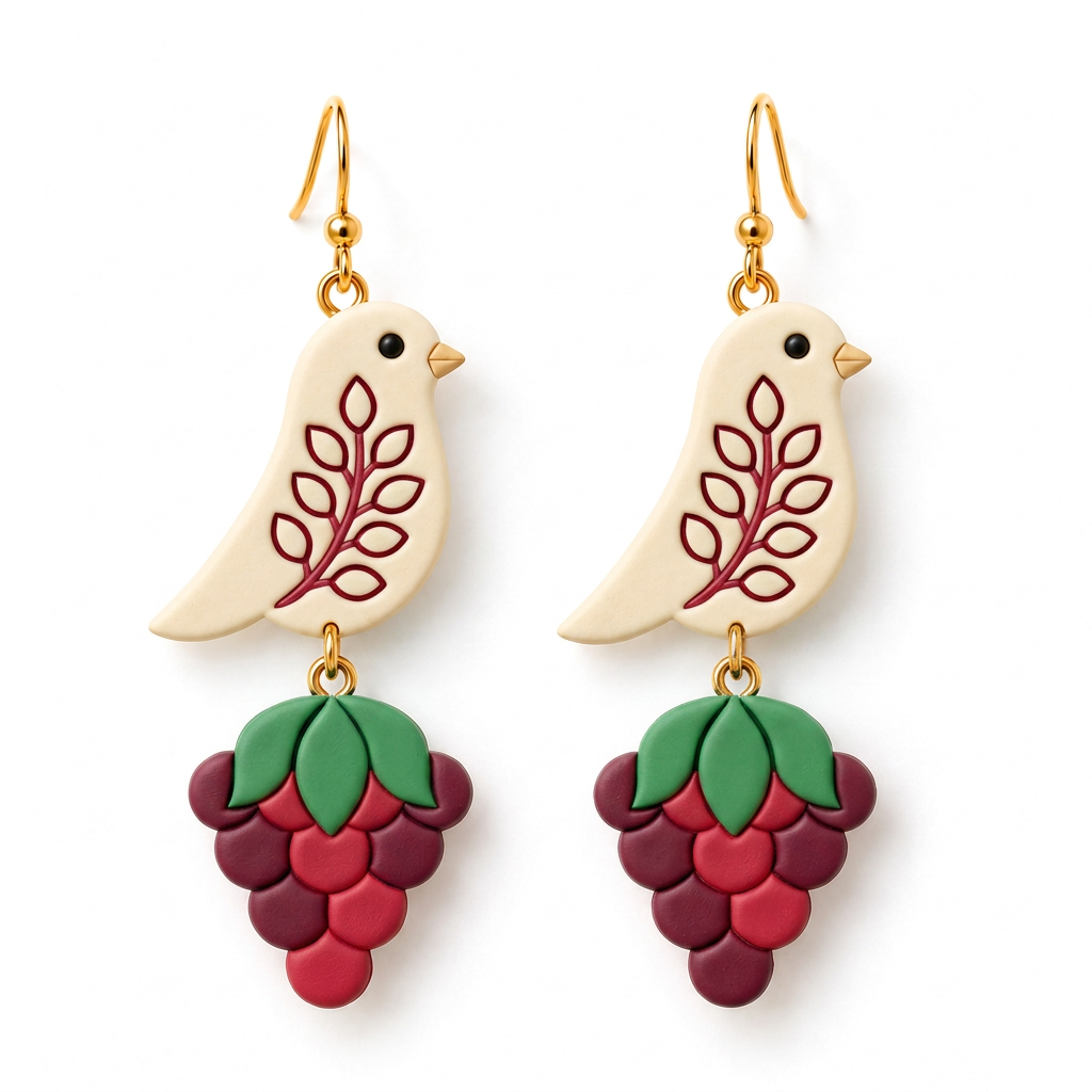 Bird with Berry Branch Set of 2 Polymer Clay Cutter | Winter Earring Tool