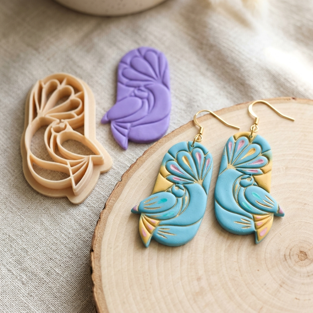 Bird with Flower Polymer Clay Cutter | Nature Earring Tool