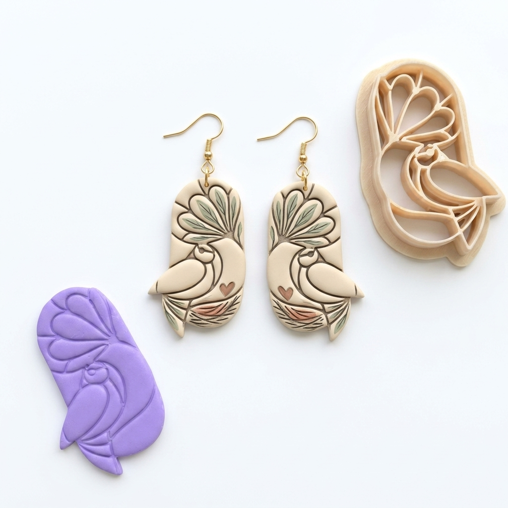Bird with Flower Polymer Clay Cutter | Nature Earring Tool