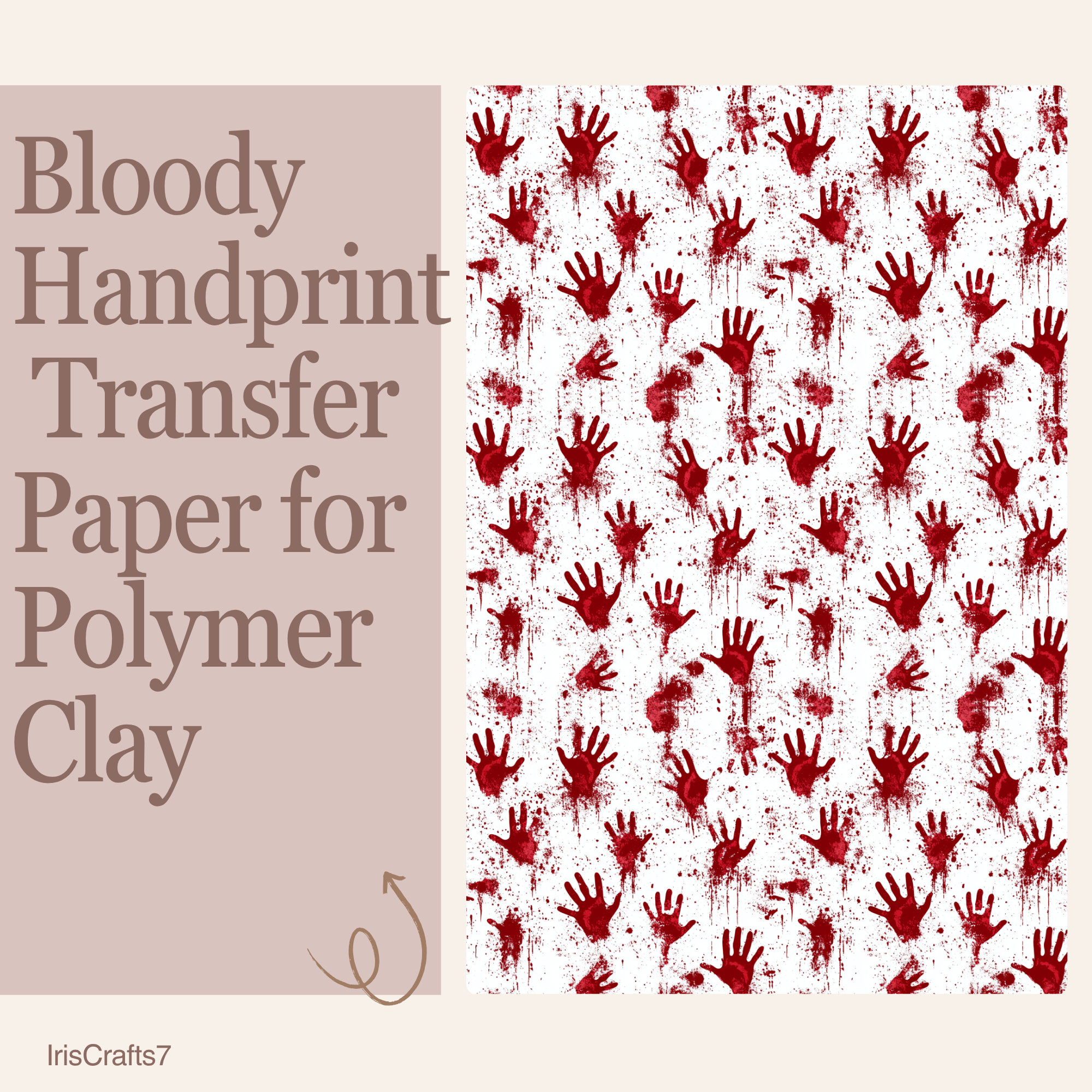 Bloody Handprint Water Soluble Transfer Paper for Polymer Clay | 100x150mm | Halloween Horror Clay Transfer | Earring Jewellery Making Supply