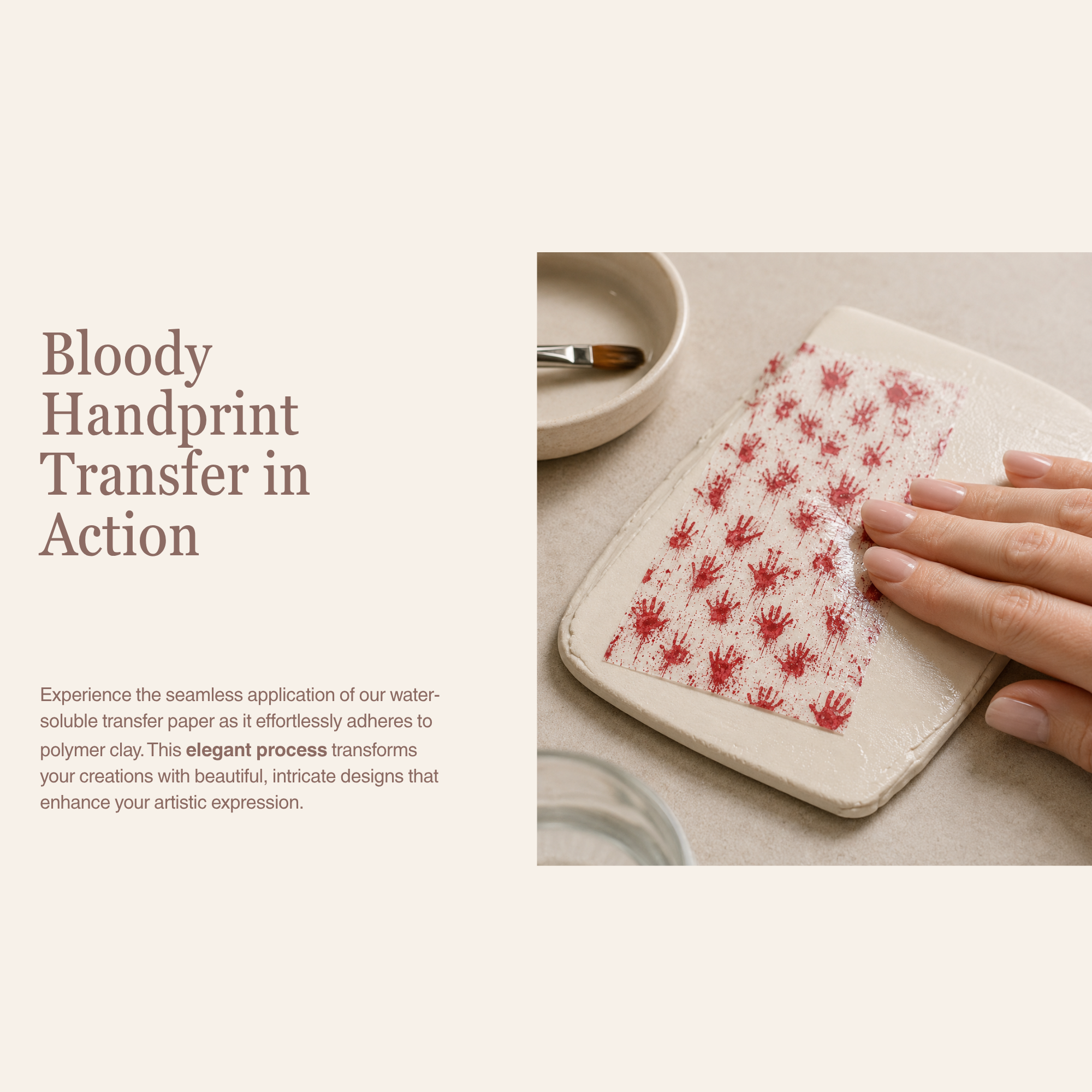 Bloody Handprint Water Soluble Transfer Paper for Polymer Clay | 100x150mm | Halloween Horror Clay Transfer | Earring Jewellery Making Supply