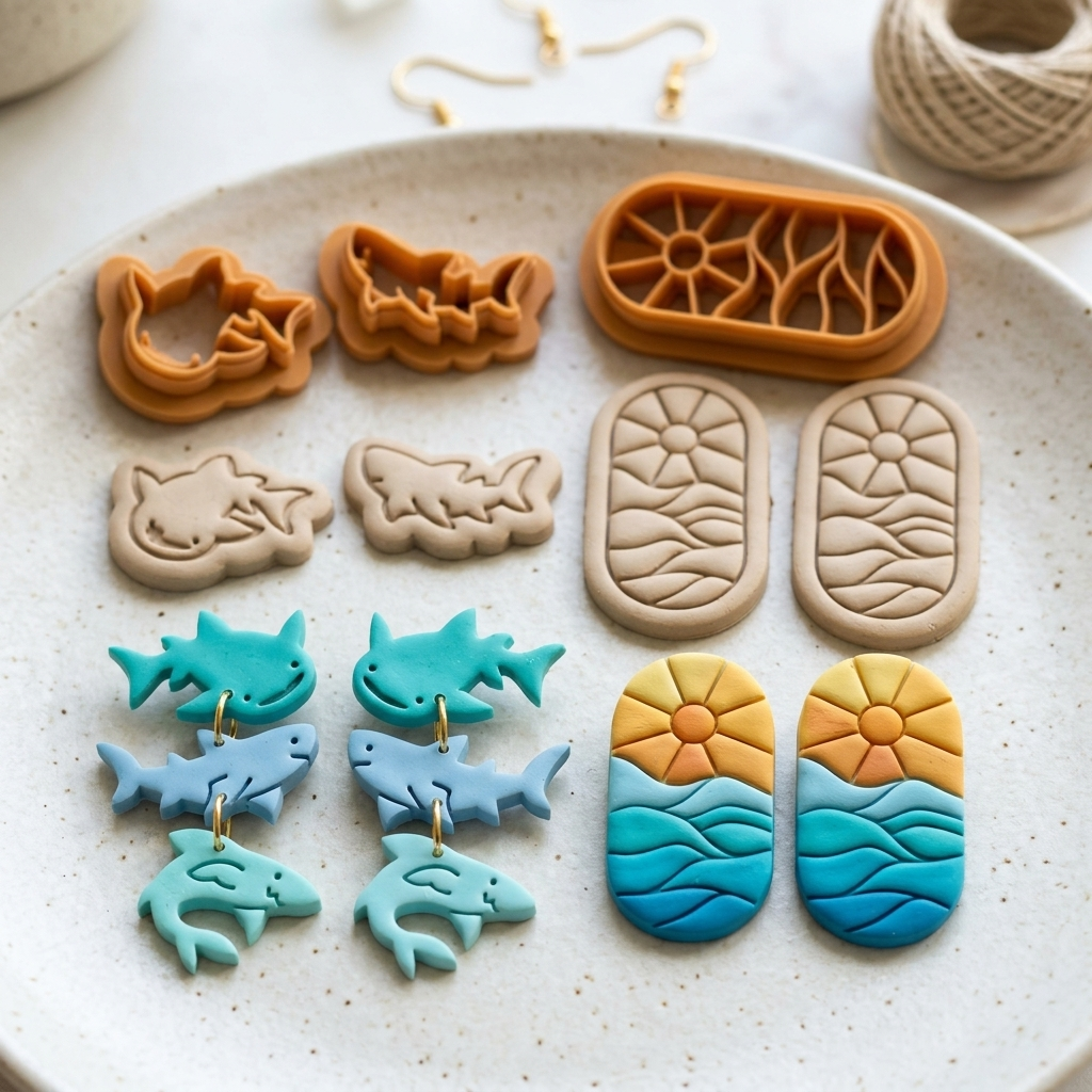 Board with Sharks Polymer Clay Cutter Set | Ocean Earring Tool
