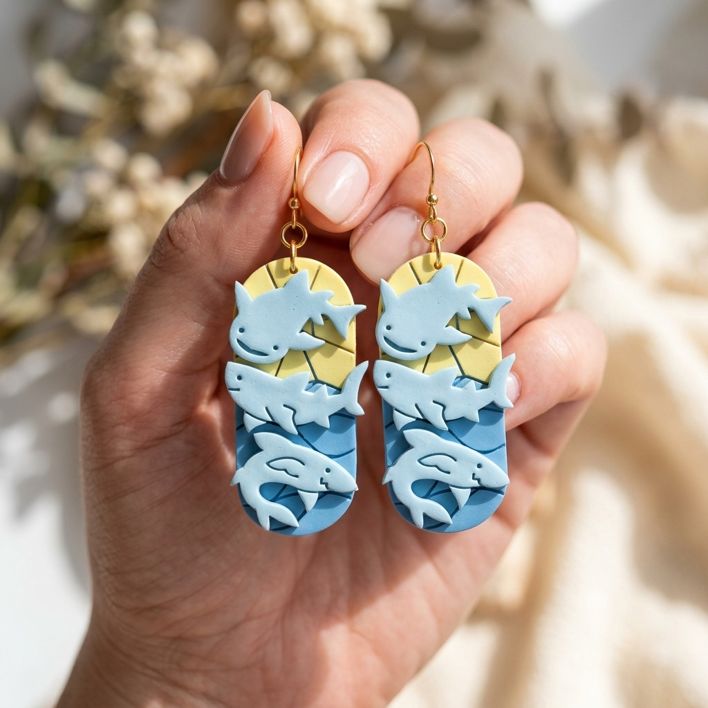Board with Sharks Polymer Clay Cutter Set | Ocean Earring Tool