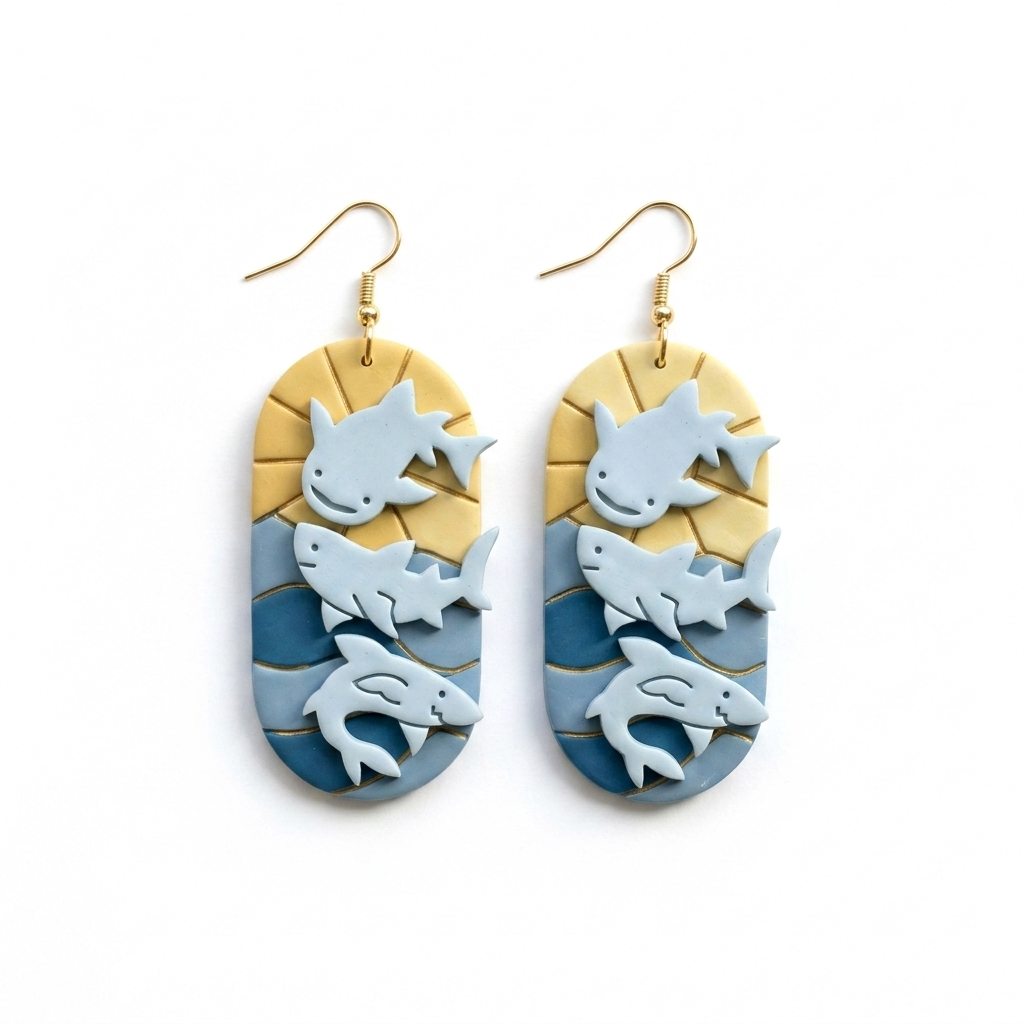 Board with Sharks Polymer Clay Cutter Set | Ocean Earring Tool
