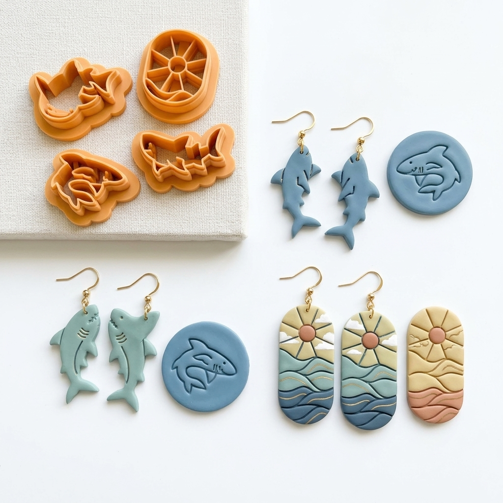 Board with Sharks Polymer Clay Cutter Set | Ocean Earring Tool