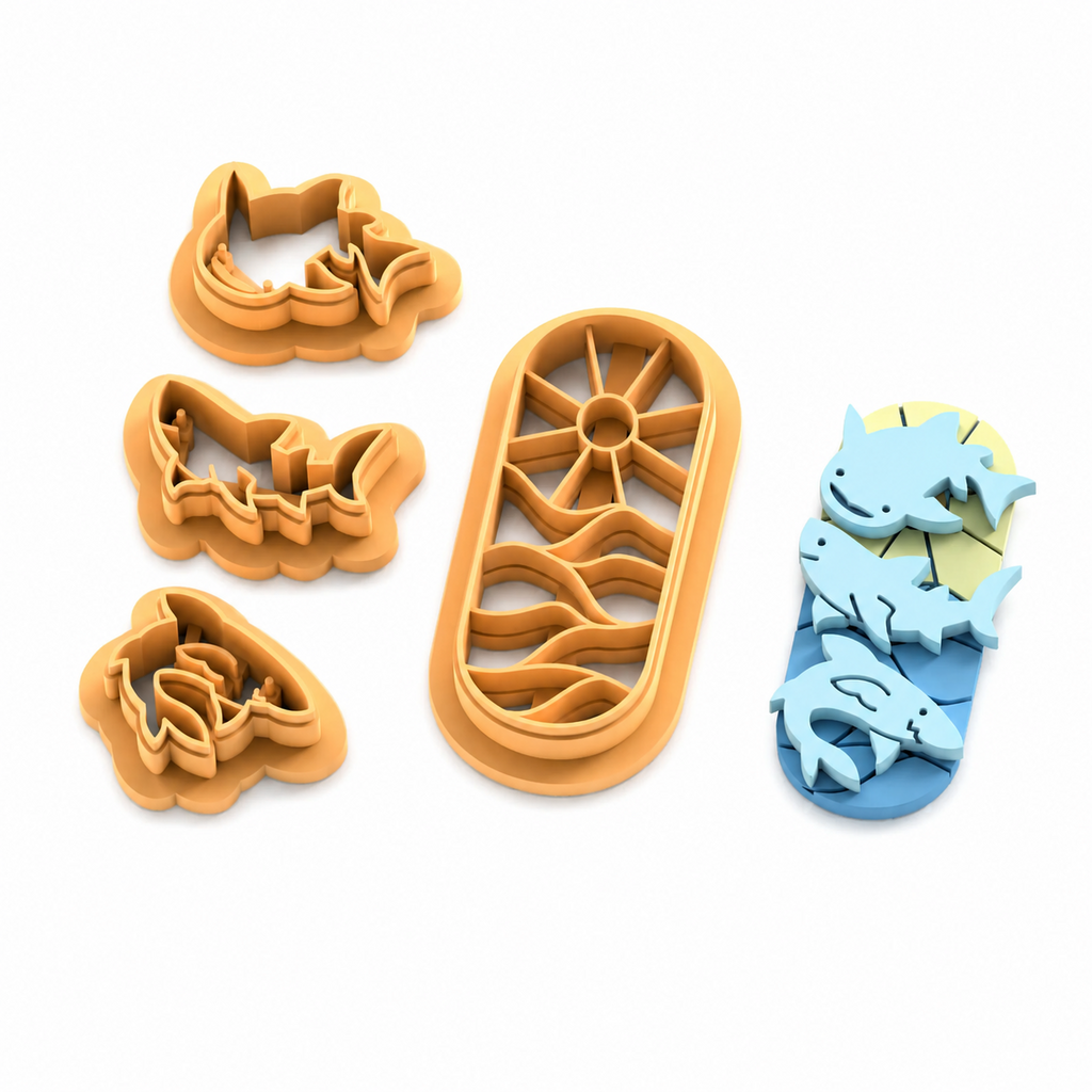 Board with Sharks Polymer Clay Cutter Set | Ocean Earring Tool