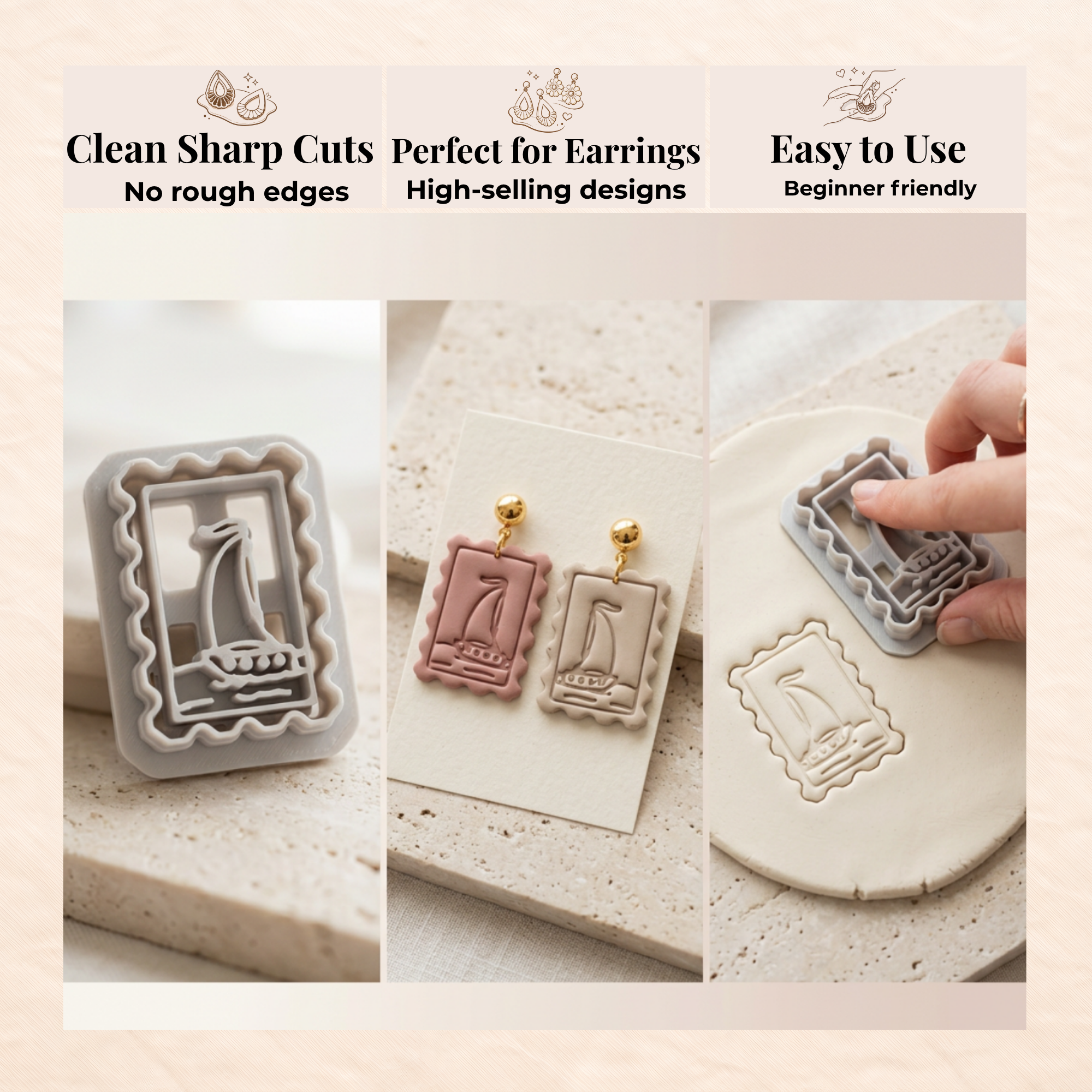Boat Stamp Polymer Clay Cutter 20–45mm | Nautical Earring Cutter | IrisCrafts7