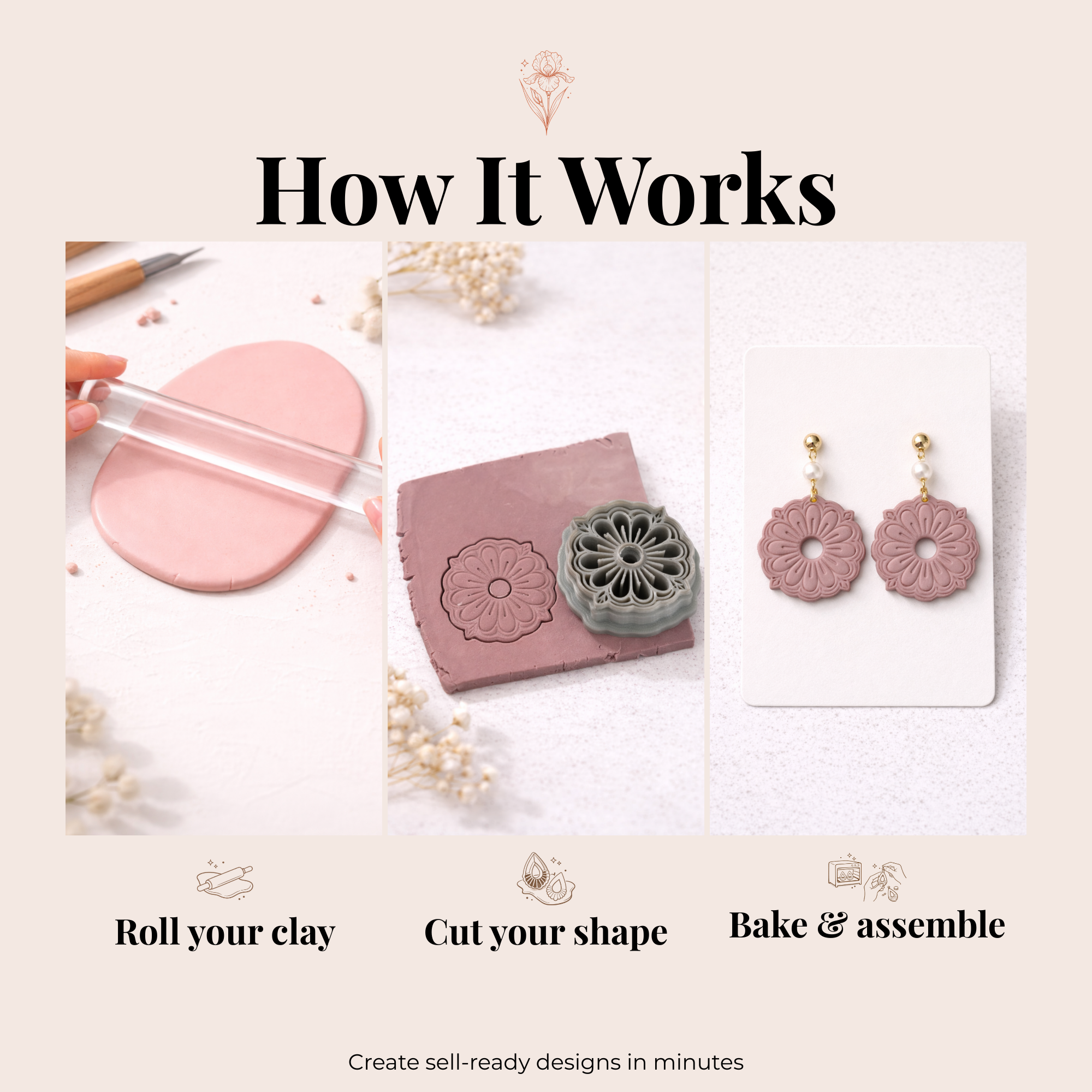 Boho Daisy Polymer Clay Cutter for Earrings