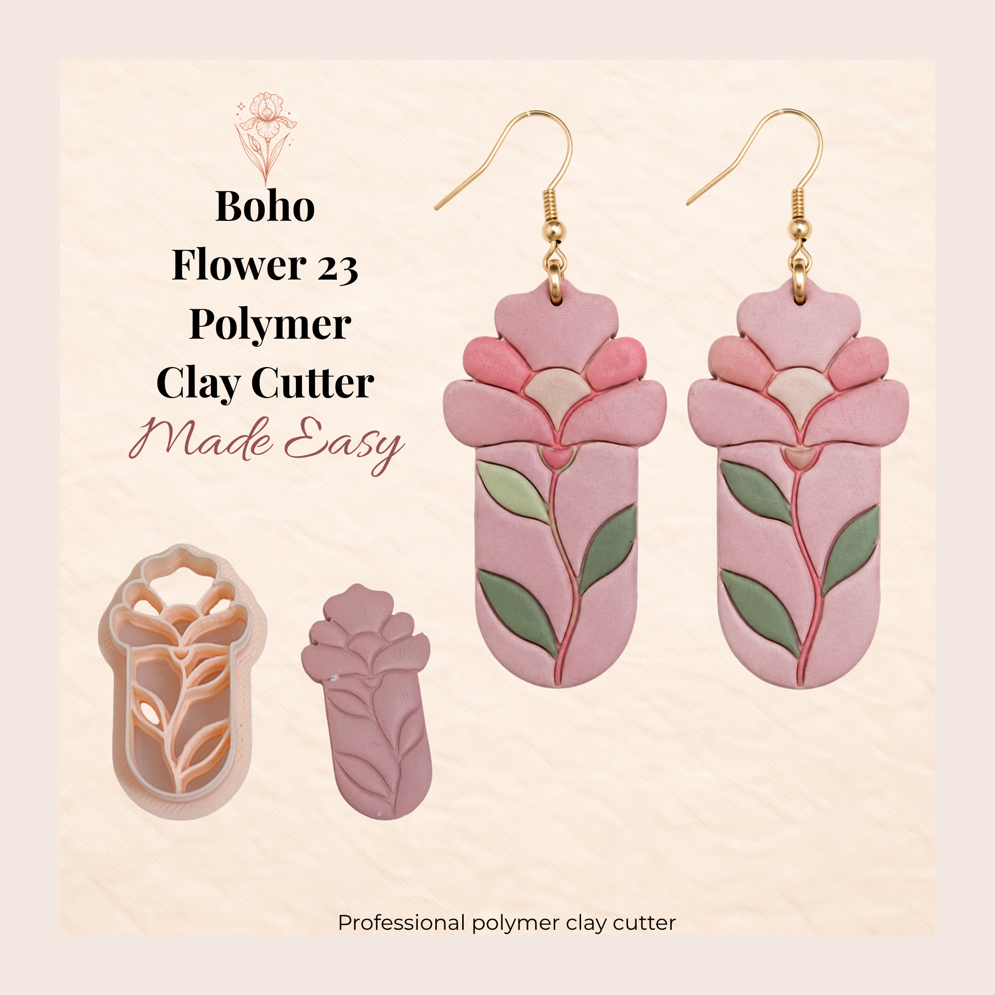 Boho Flower 23 Polymer Clay Cutter | 35–55mm | Floral Clay Cutter | Earring Jewellery Making Tool
